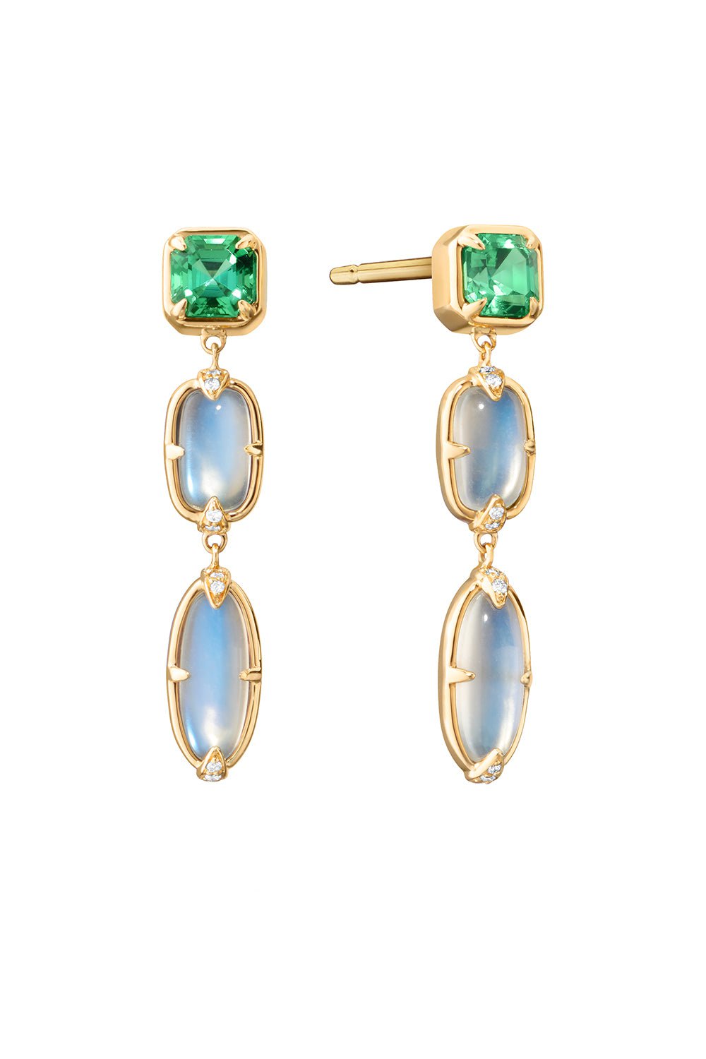 MONICA RICH KOSANN-SPECIAL EDITION GREEN TOURMALINE MOONSTONE EARRINGS-YELLOW GOLD