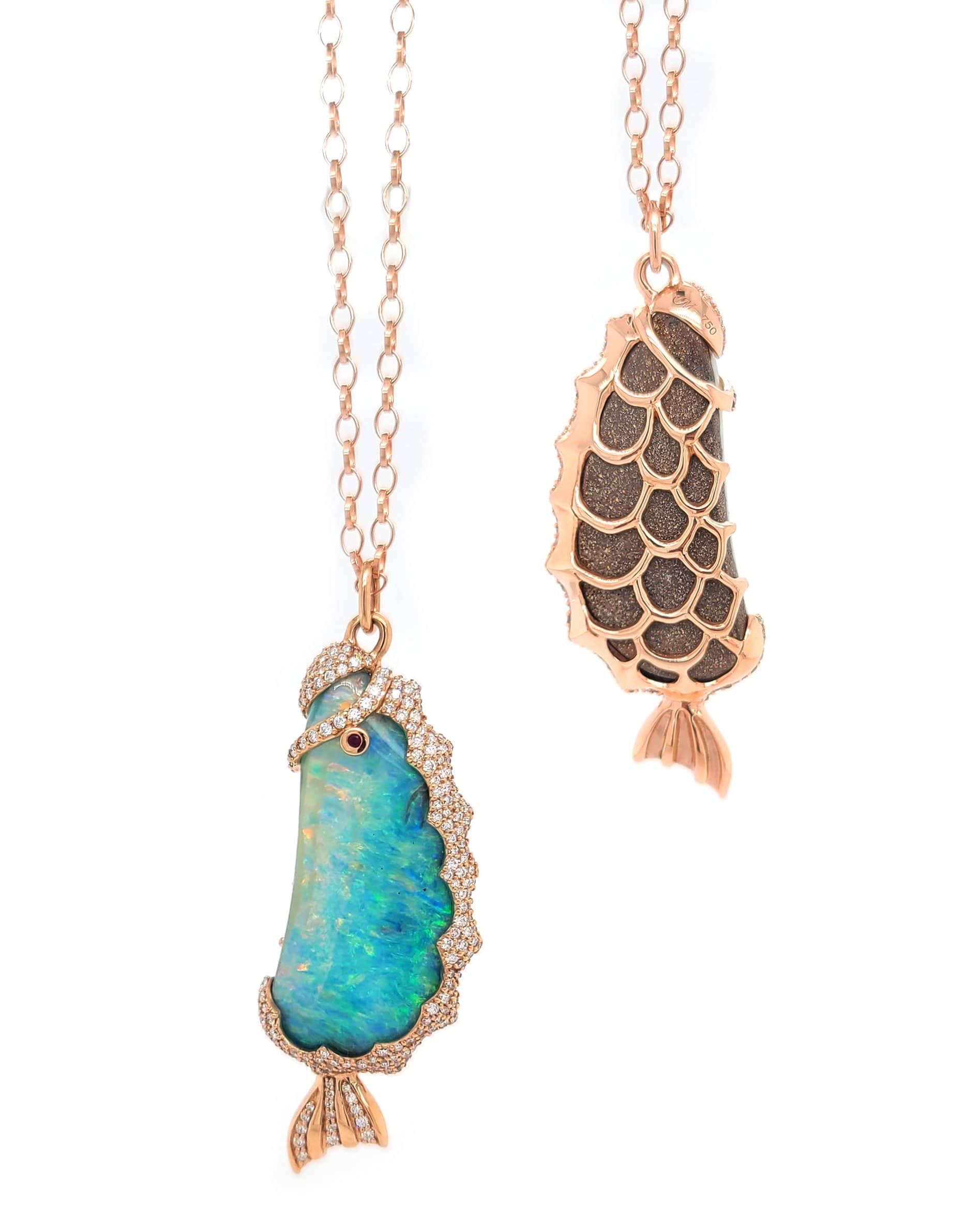 MONICA RICH KOSANN-Boulder Opal Fish Pendant Necklace-ROSE GOLD