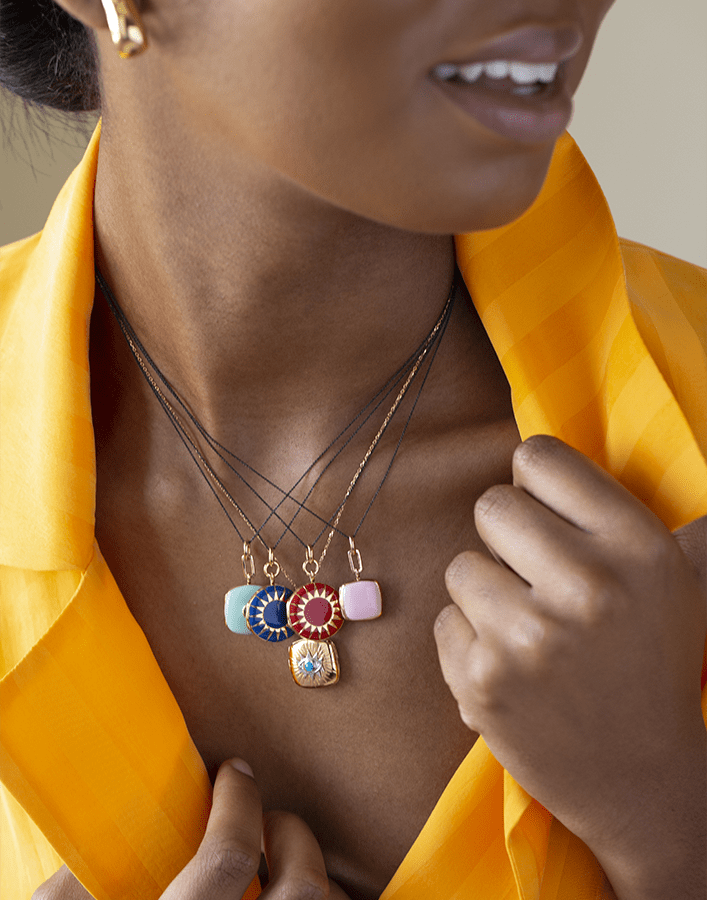 MONICA RICH KOSANN-Pink Enamel Locket Necklace-ROSE GOLD