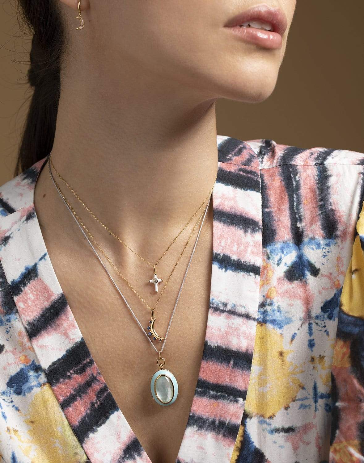 MONICA RICH KOSANN-Blue Enamel Vermeil Oval Locket with Blue Topaz-SILVER