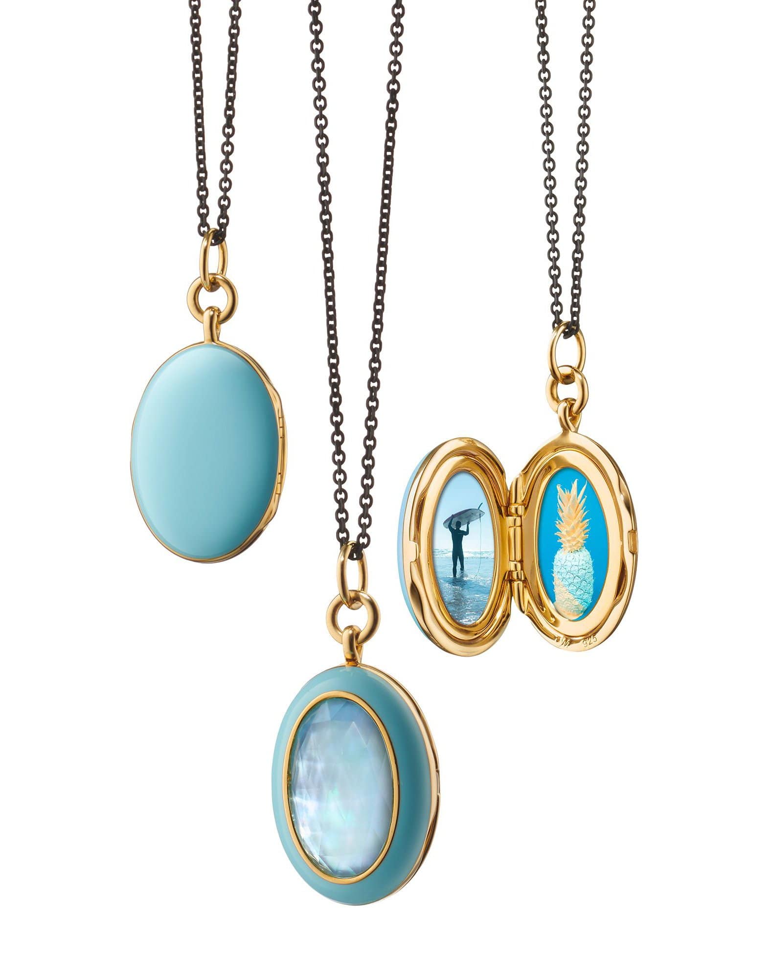 MONICA RICH KOSANN-Blue Enamel Vermeil Oval Locket with Blue Topaz-SILVER