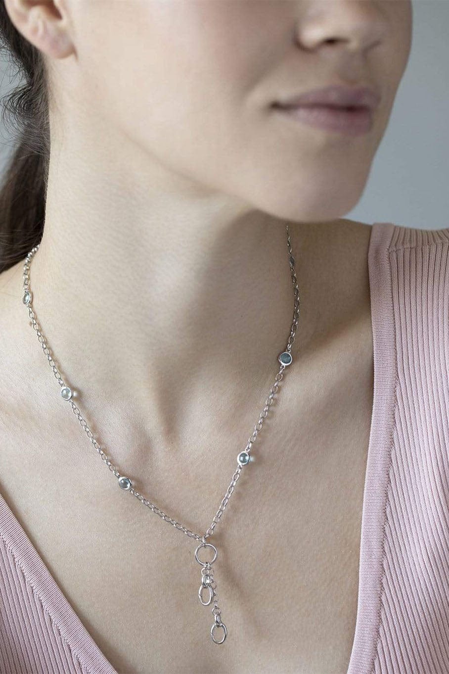 MONICA RICH KOSANN-Blue Topaz Two Charm Station Necklace-SILVER