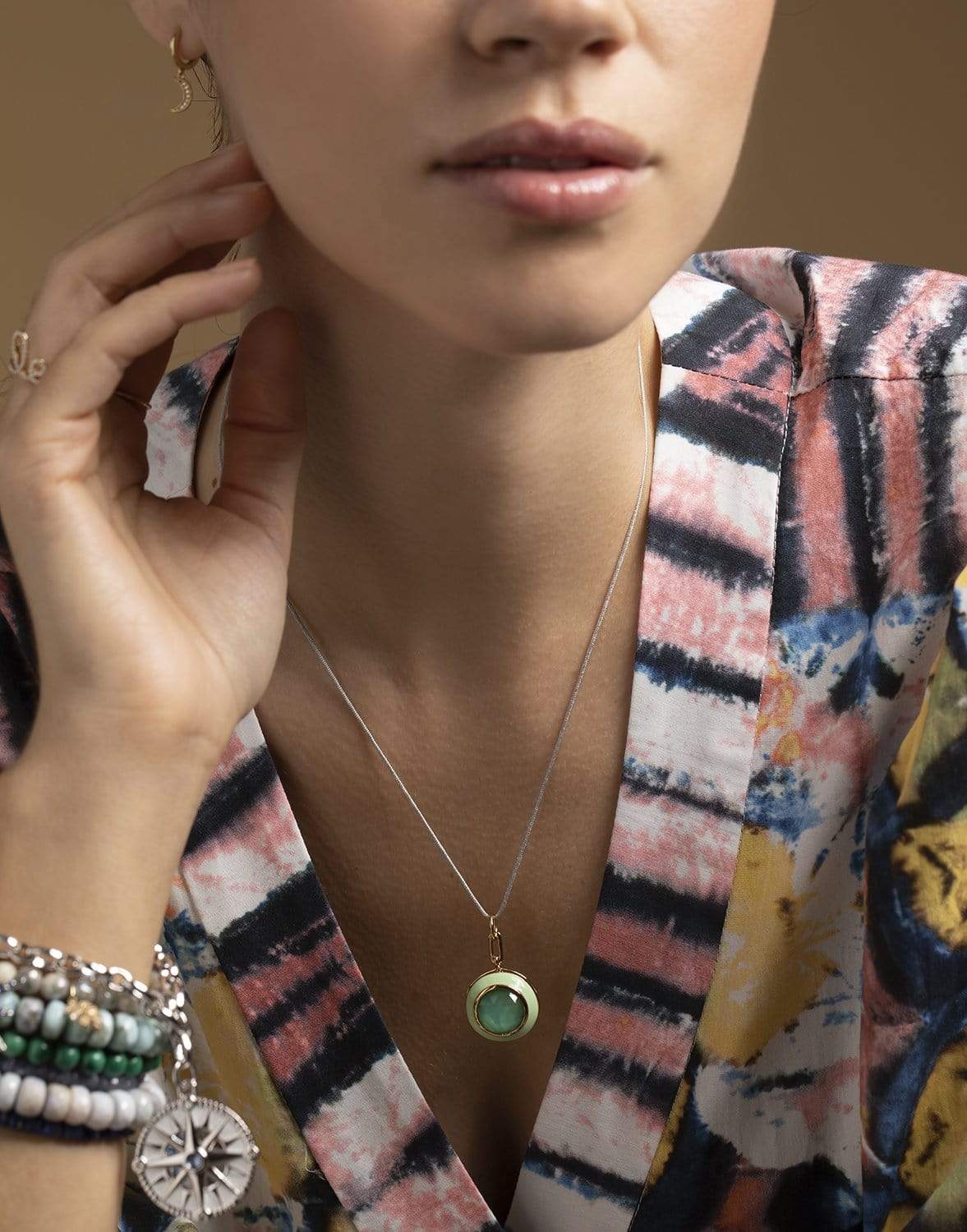 MONICA RICH KOSANN-Green Enamel and Vermeil Locket with Green Amethyst-SILVER