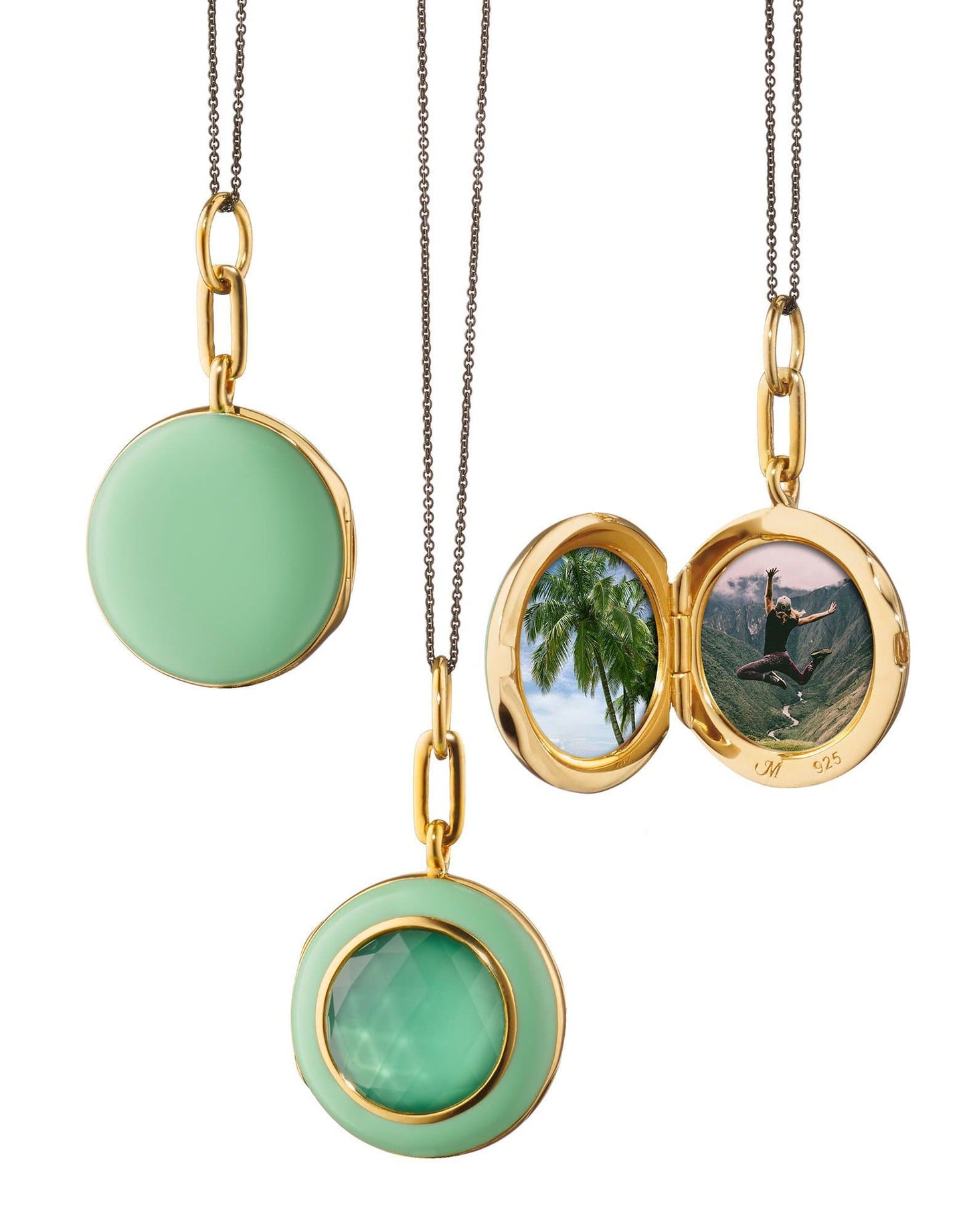 MONICA RICH KOSANN-Green Enamel and Vermeil Locket with Green Amethyst-SILVER