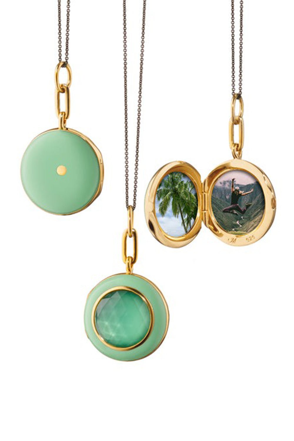 MONICA RICH KOSANN-Green Enamel Vermeil Locket-SILVER