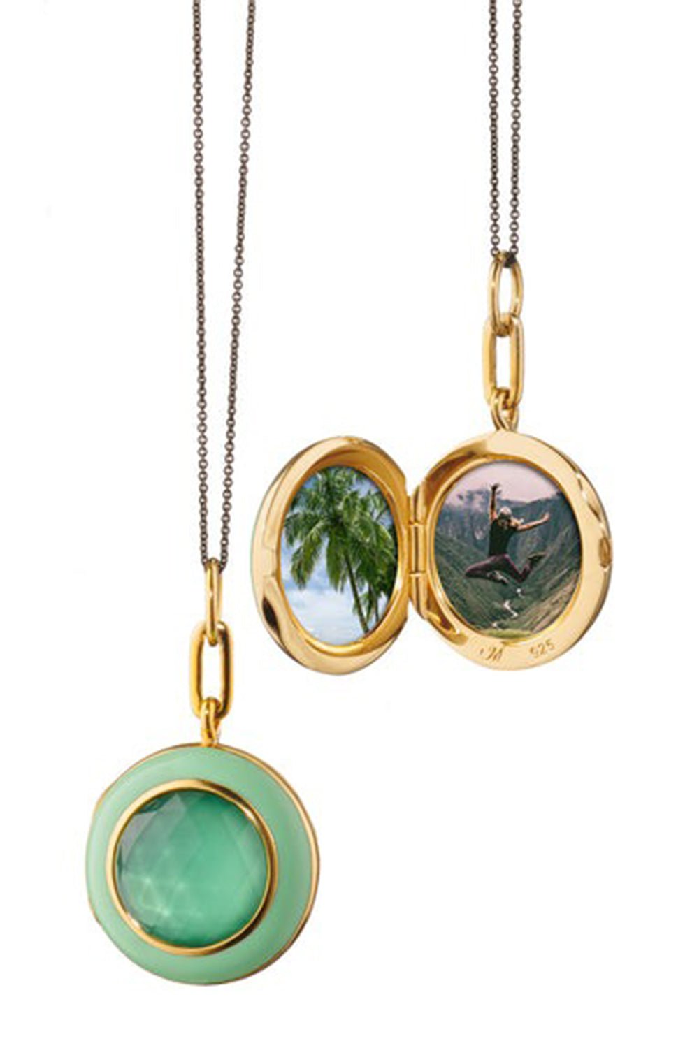 MONICA RICH KOSANN-Green Enamel Vermeil Locket-SILVER