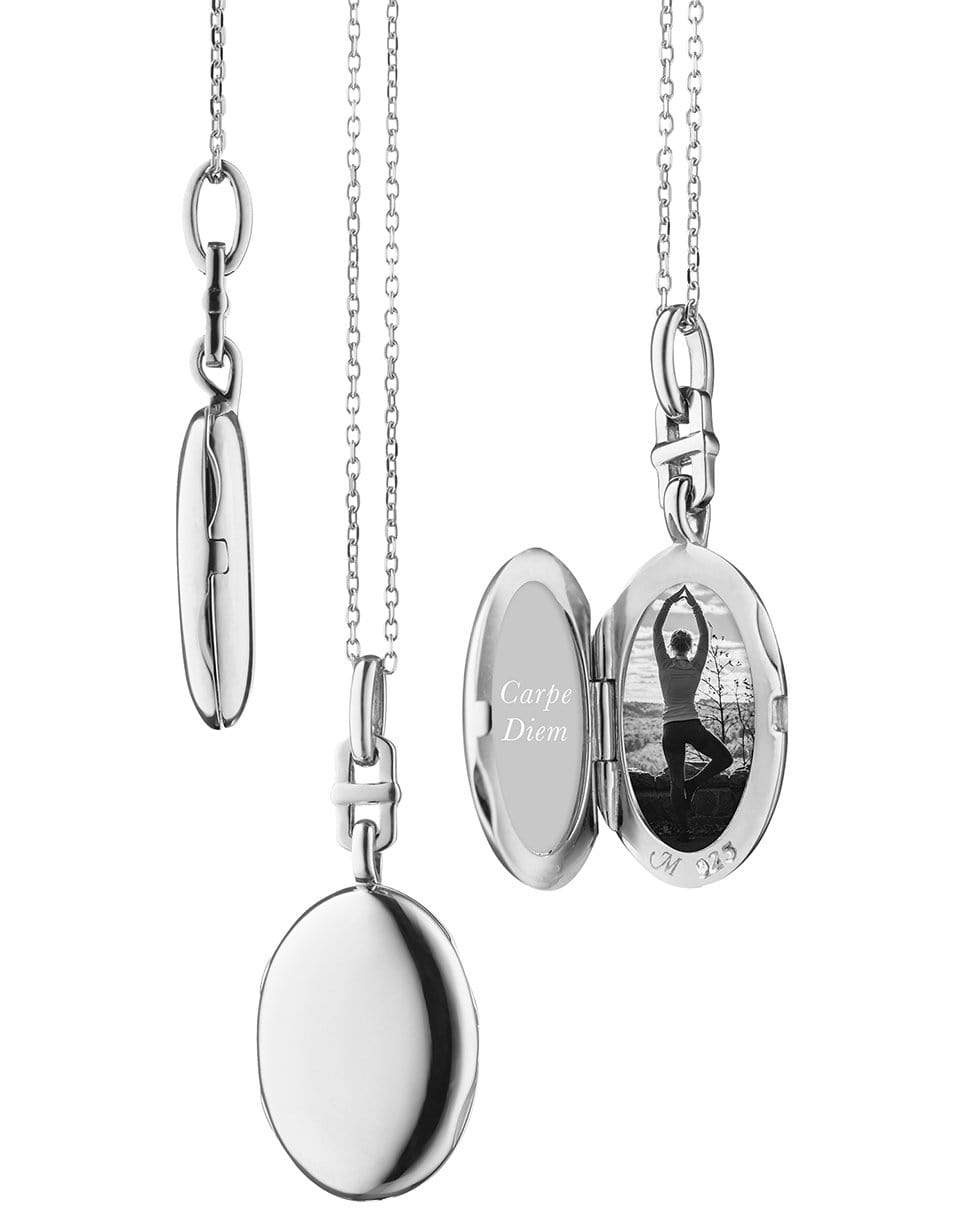 MONICA RICH KOSANN-Slim Oval Eve Locket Necklace-SILVER