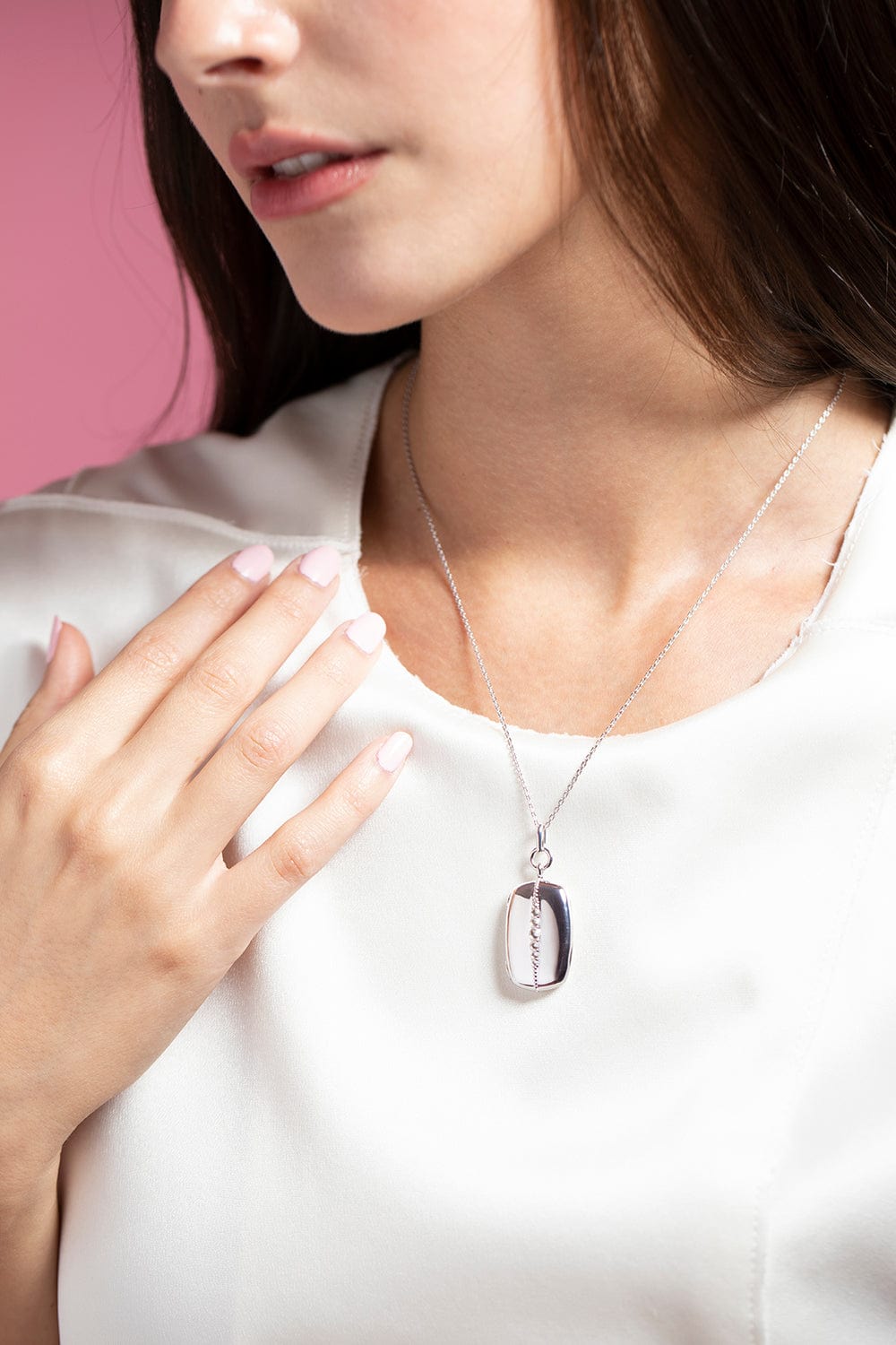 MONICA RICH KOSANN-Slim Rectangle "Kate" Locket Necklace-SILVER