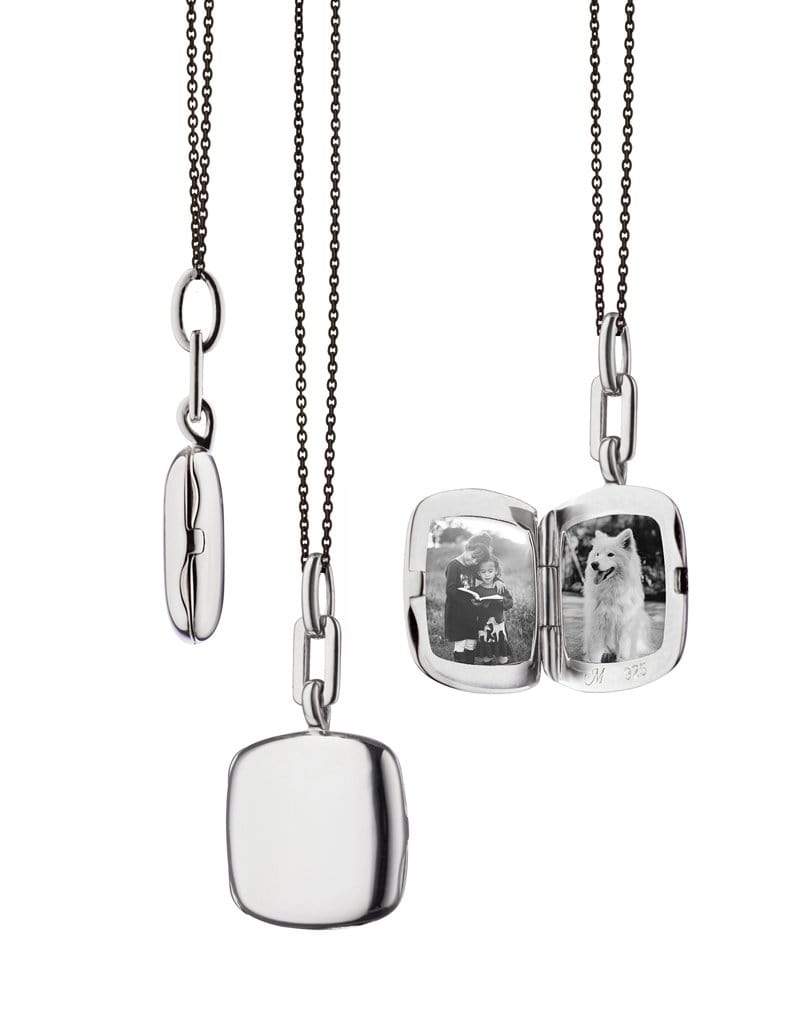 MONICA RICH KOSANN-Viv Slim Cushion Locket Steel Necklace-SILVER
