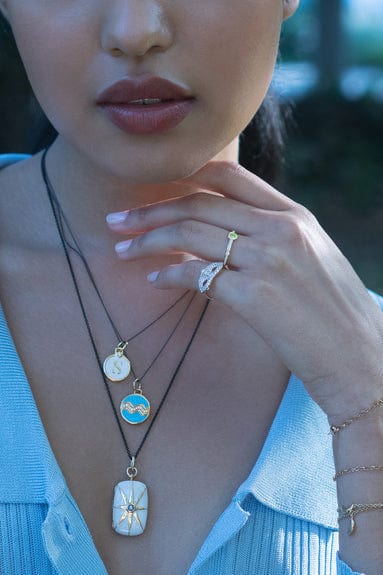 MONICA RICH KOSANN-White Enamel Blue Sapphire Rectangle Locket Necklace-SILVER