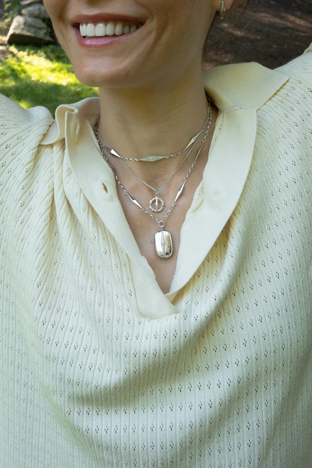 White Sapphire Points North Locket Necklace-SILVER-JEWELRYFINE JEWELNECKLACE O-MONICA RICH KOSANN