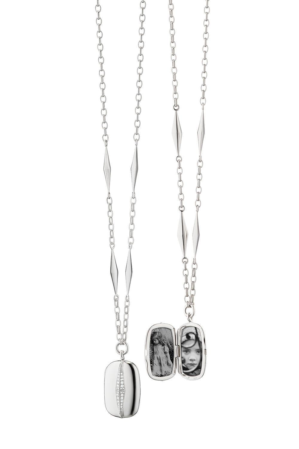 White Sapphire Points North Locket Necklace-SILVER-JEWELRYFINE JEWELNECKLACE O-MONICA RICH KOSANN