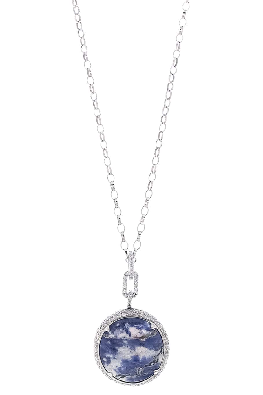 MONICA RICH KOSANN-Sodalite and Diamond Locket Necklace-WHITE GOLD