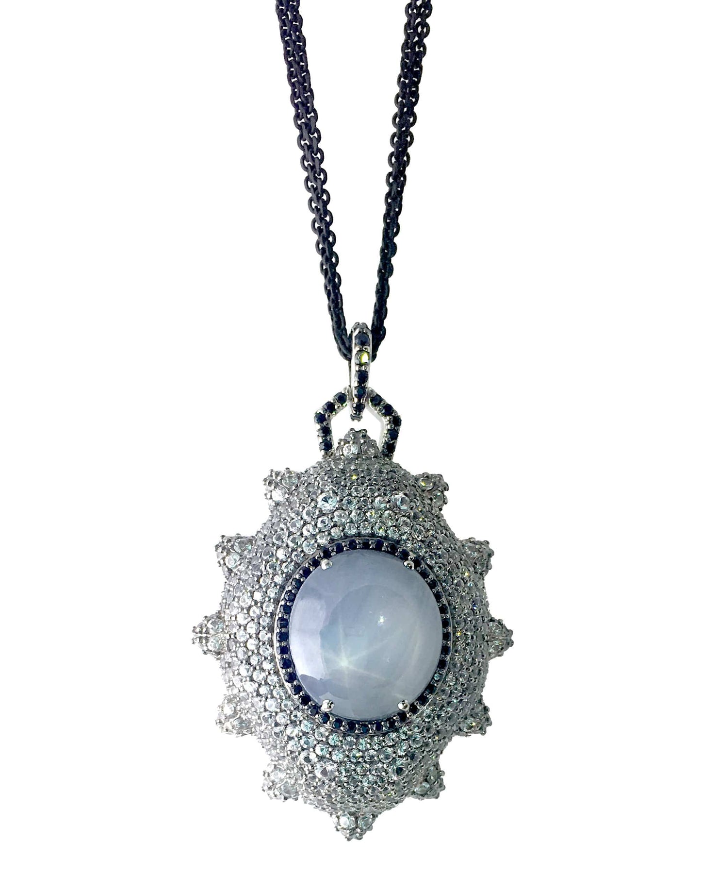MONICA RICH KOSANN-Star Sapphire Locket Necklace-WHITE GOLD