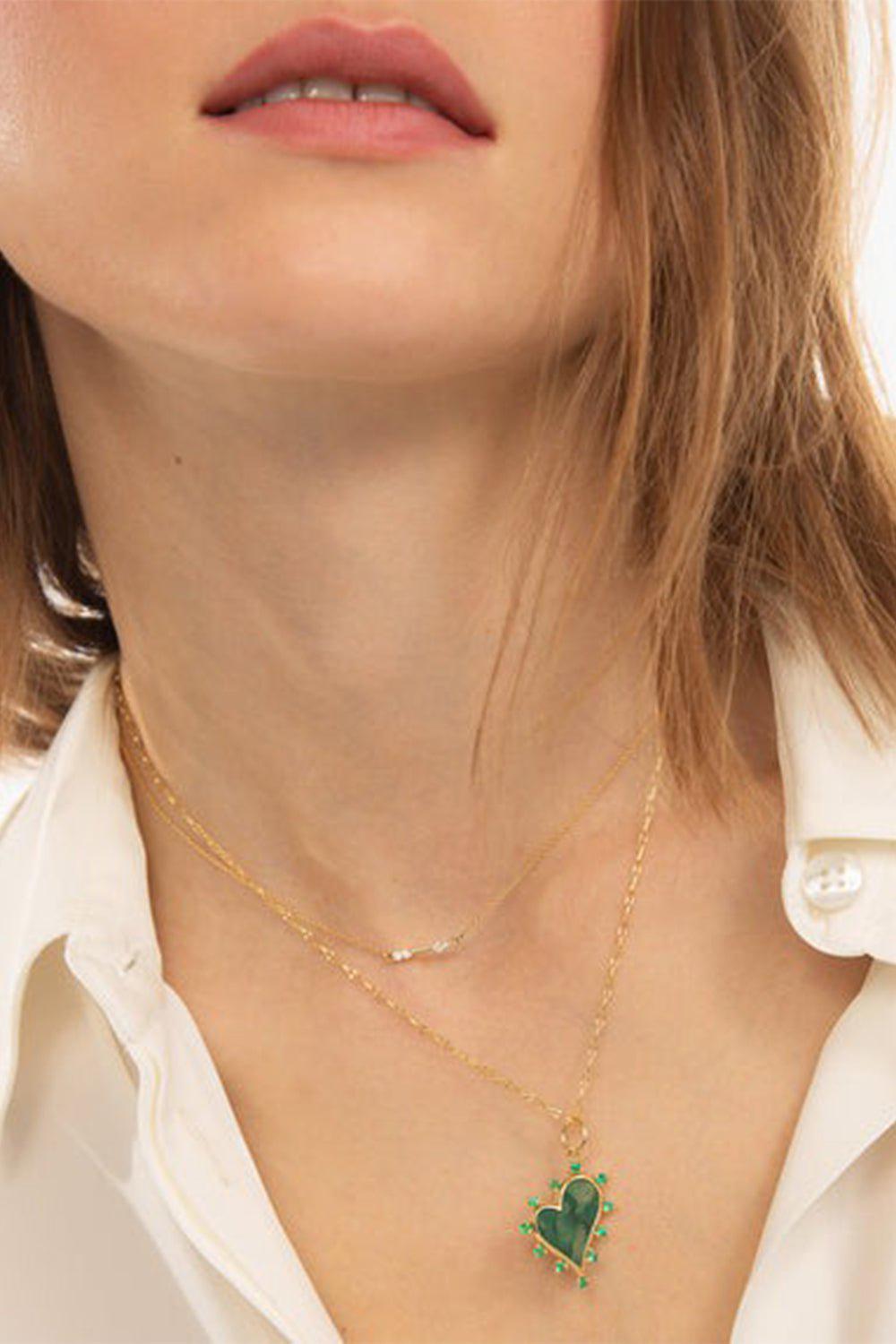 MONICA RICH KOSANN-Aventurine Emerald Heart Necklace-YELLOW GOLD