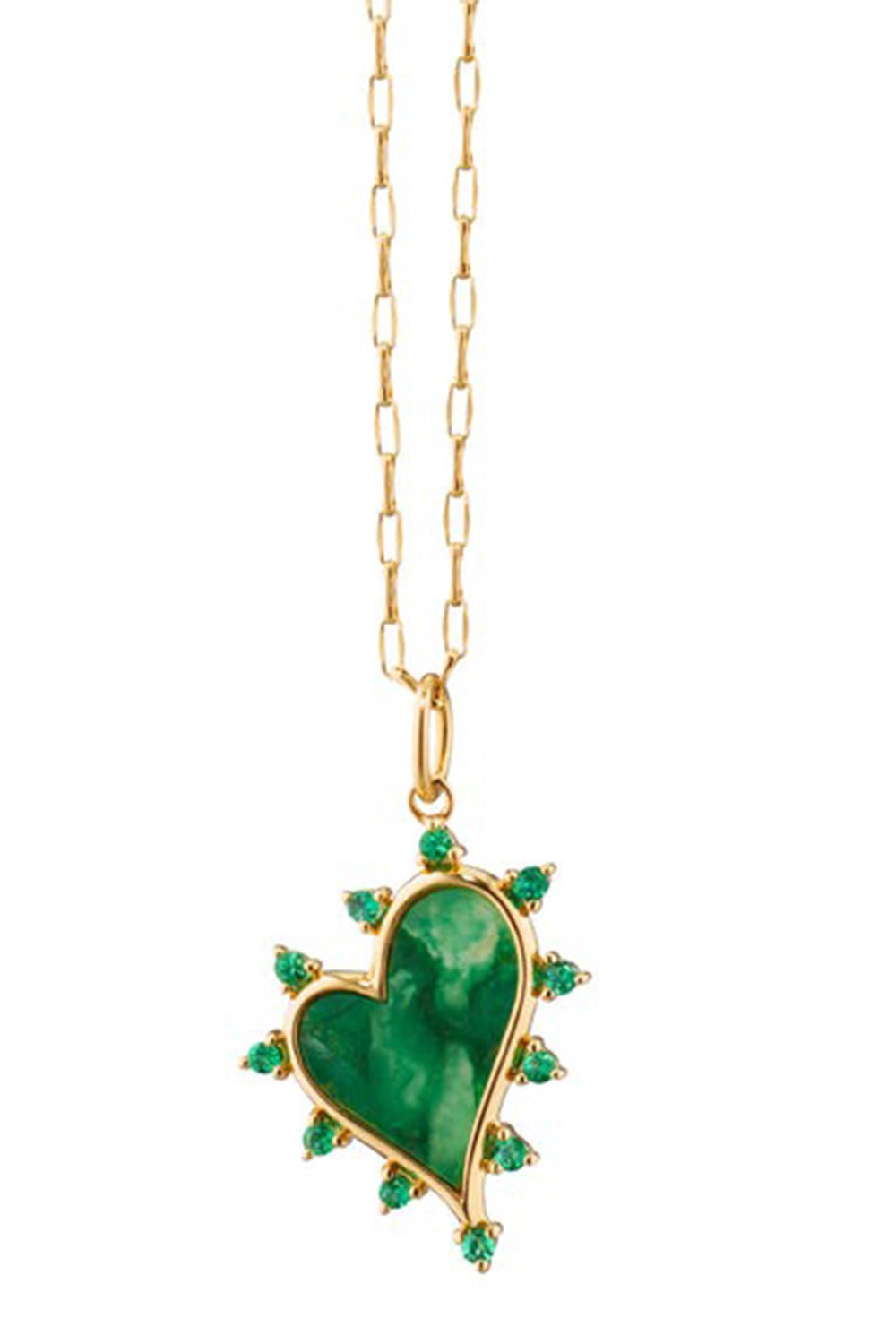 MONICA RICH KOSANN-Aventurine Emerald Heart Necklace-YELLOW GOLD