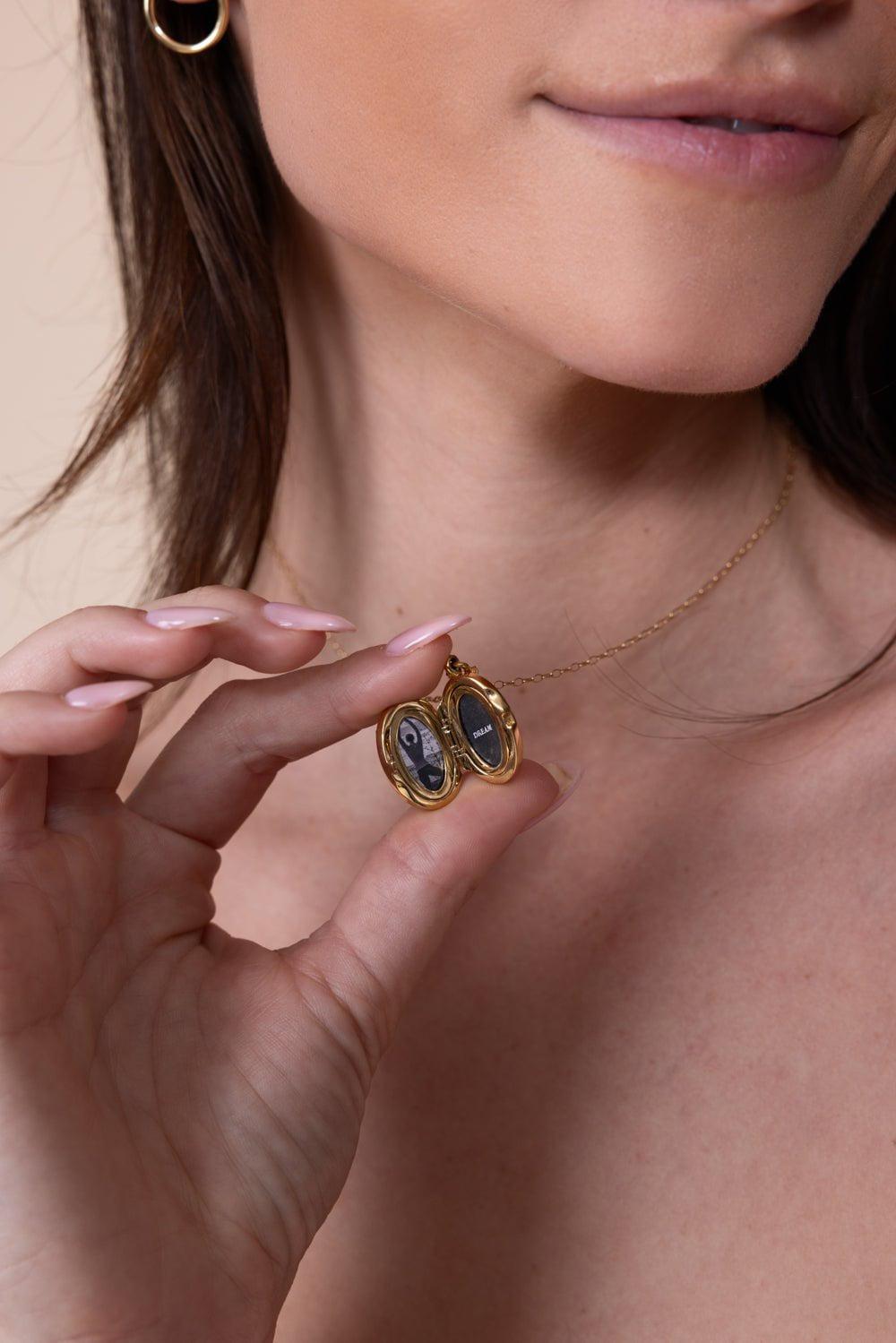 MONICA RICH KOSANN-SPECIAL EDITION TURQUOISE CABOCHON LOCKET NECKLACE-YELLOW GOLD