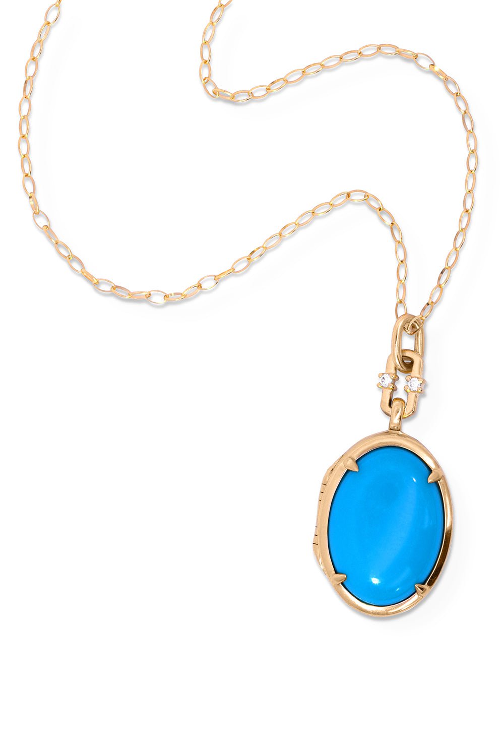 MONICA RICH KOSANN-SPECIAL EDITION TURQUOISE CABOCHON LOCKET NECKLACE-YELLOW GOLD