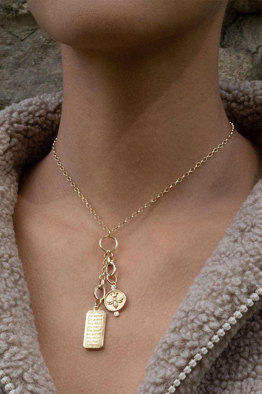 MONICA RICH KOSANN-3 Charm Station Necklace-YELLOW GOLD