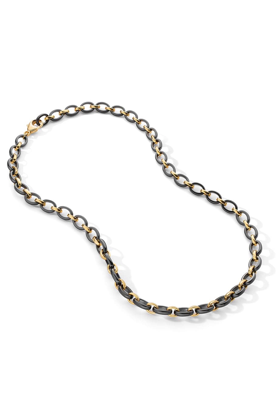 MONICA RICH KOSANN-Audrey Black Ceramic Link Necklace-YELLOW GOLD