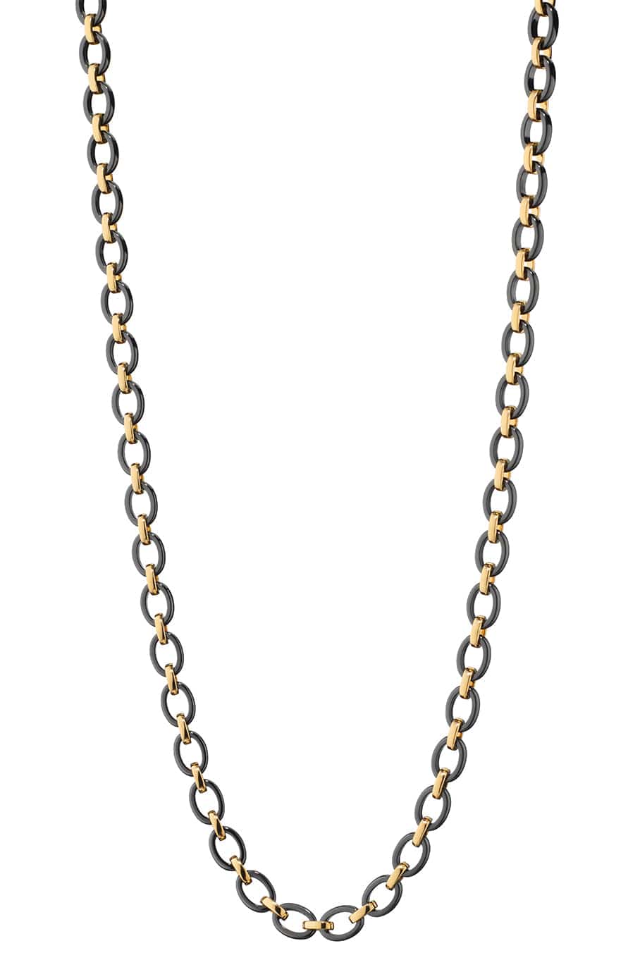 MONICA RICH KOSANN-Audrey Black Ceramic Link Necklace-YELLOW GOLD