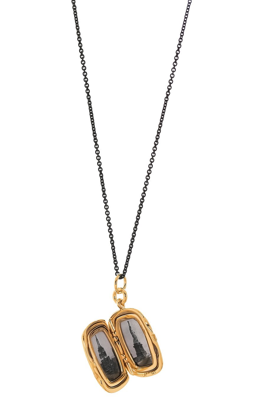 MONICA RICH KOSANN-Black Enamel Locket Necklace-YELLOW GOLD