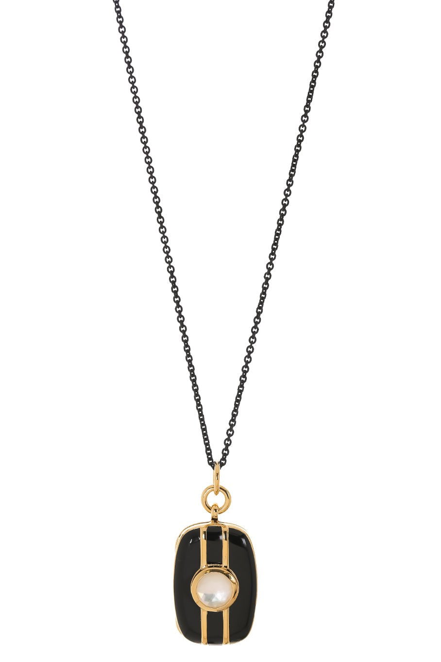 MONICA RICH KOSANN-Black Enamel Locket Necklace-YELLOW GOLD