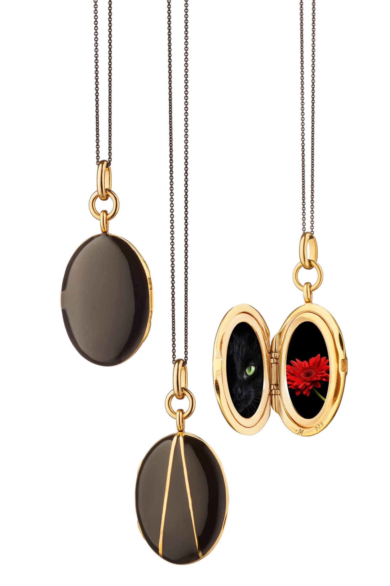 MONICA RICH KOSANN-Black Enamel Vermeil Oval Locket-YELLOW GOLD