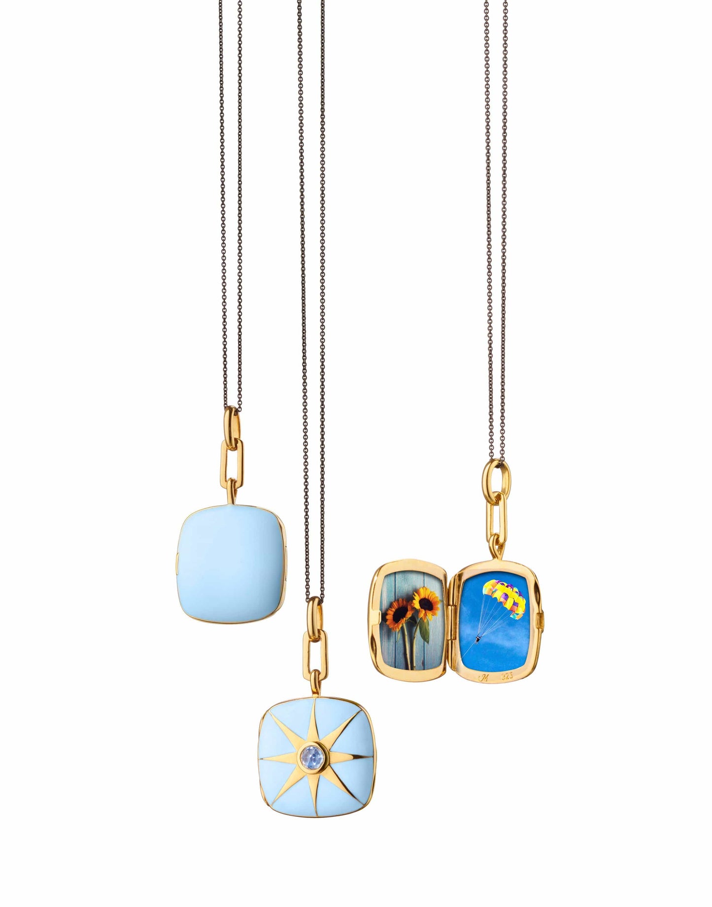 MONICA RICH KOSANN-Blue Enamel Vermeil Cushion Locket with Blue Sapphire-YELLOW GOLD