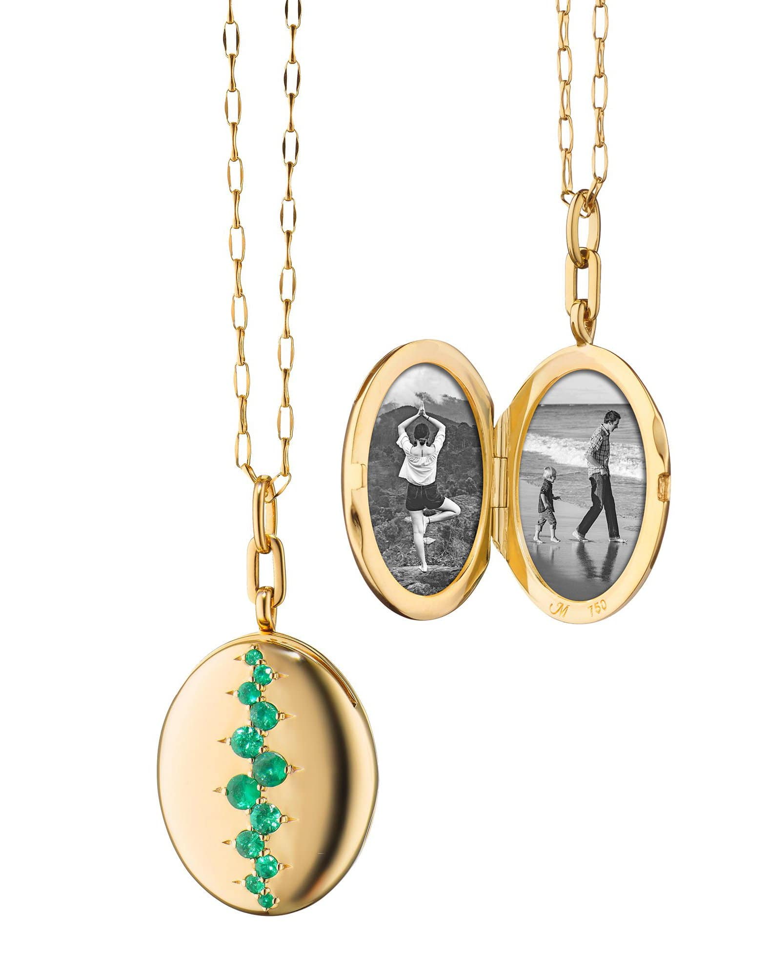 MONICA RICH KOSANN-Catherine Staggered Emerald Locket Necklace-YELLOW GOLD
