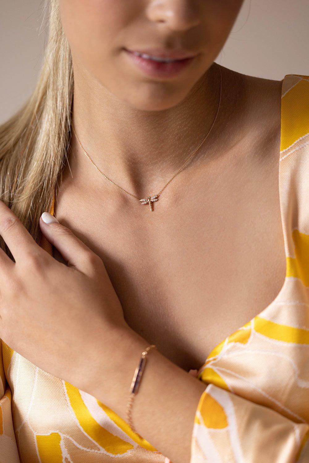 MONICA RICH KOSANN-Diamond Critter Dragonfly Necklace-YELLOW GOLD