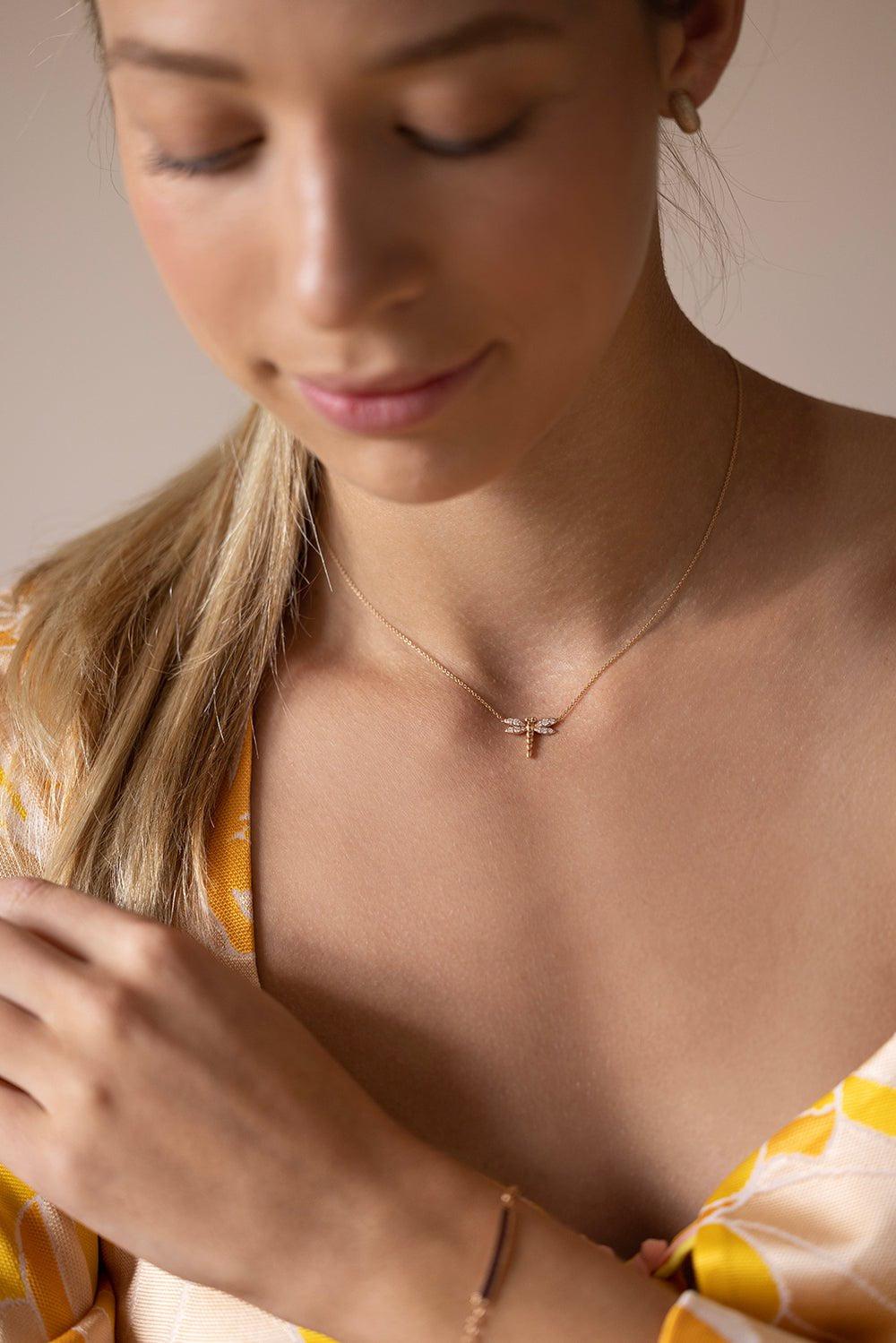 MONICA RICH KOSANN-Diamond Critter Dragonfly Necklace-YELLOW GOLD