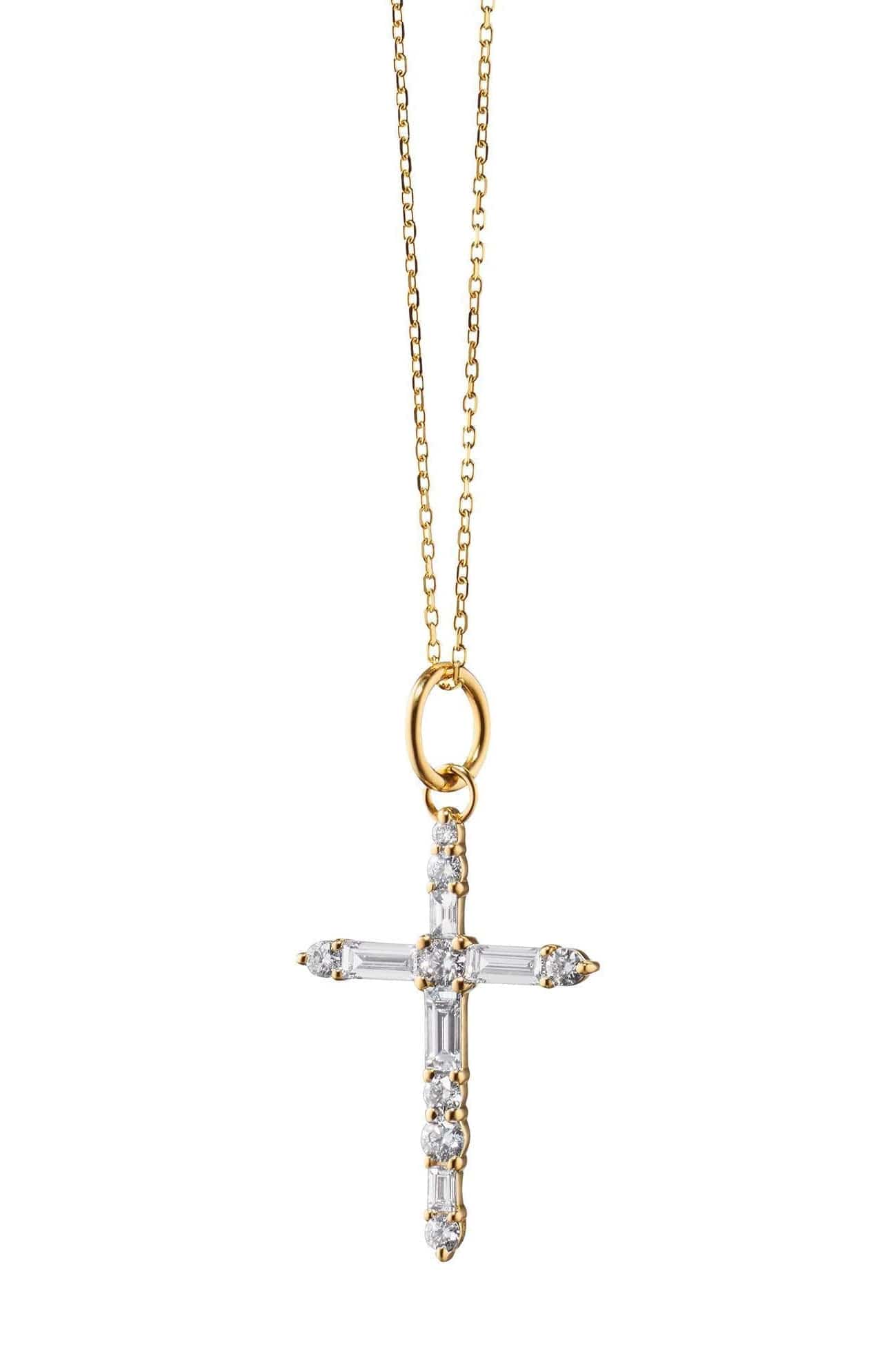 MONICA RICH KOSANN-Diamond Cross Charm Necklace-YELLOW GOLD