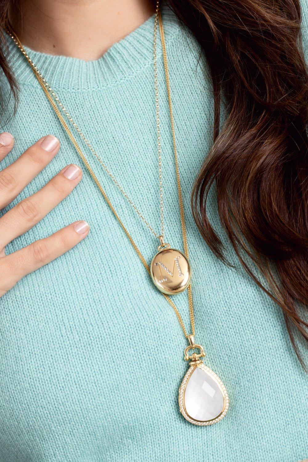 MONICA RICH KOSANN-Diamond Initial Locket Necklace-YELLOW GOLD