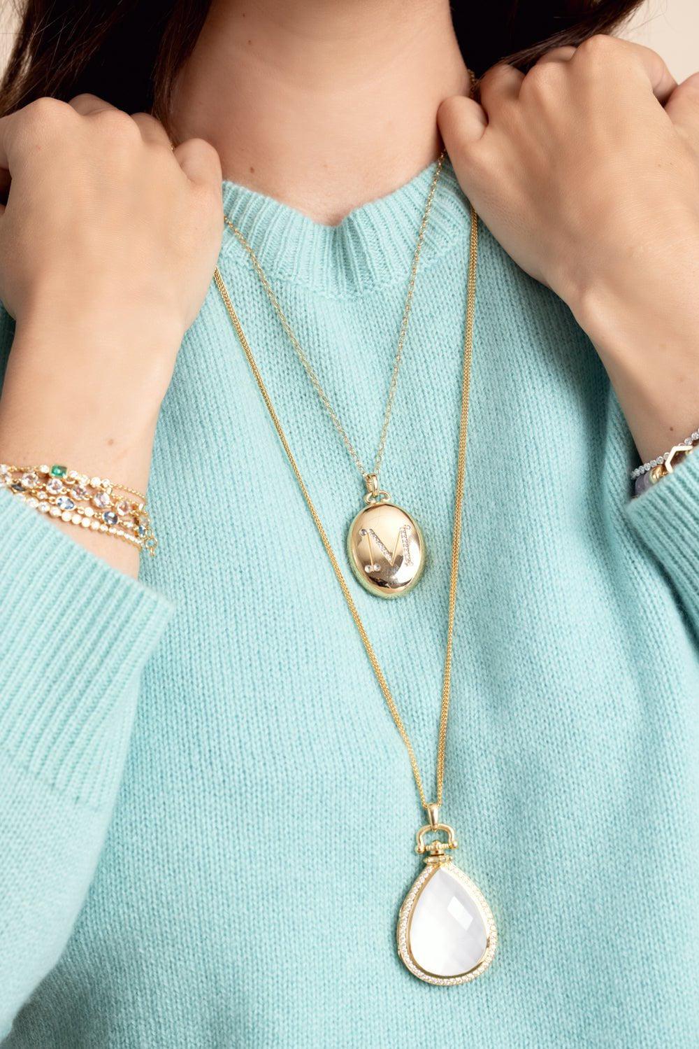 MONICA RICH KOSANN-Diamond Initial Locket Necklace-YELLOW GOLD