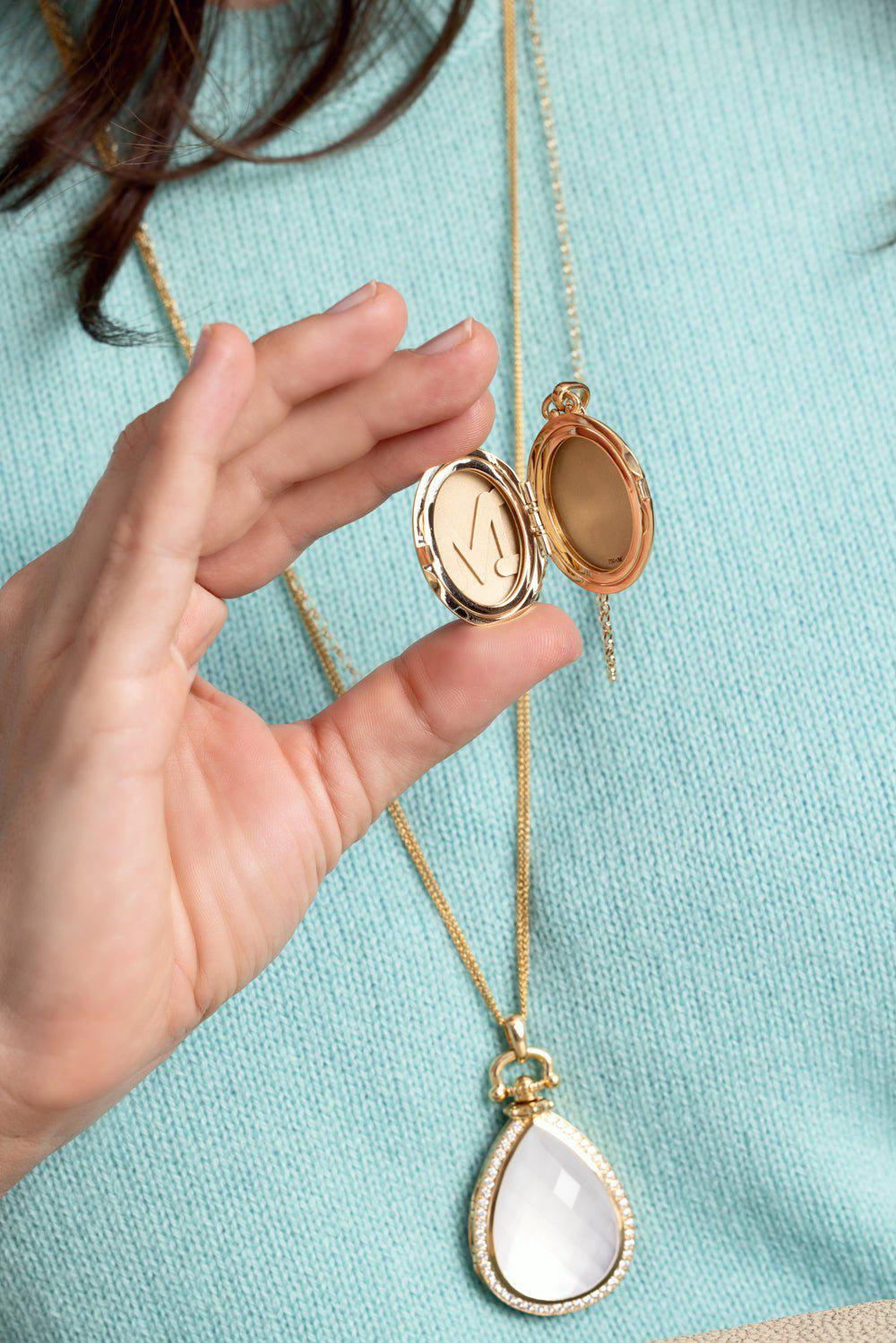 MONICA RICH KOSANN-Diamond Initial Locket Necklace-YELLOW GOLD