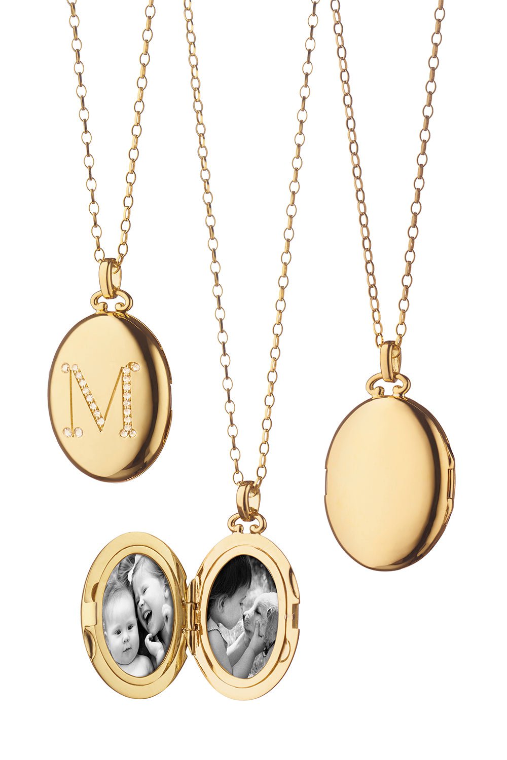 MONICA RICH KOSANN-Diamond Initial Locket Necklace-YELLOW GOLD