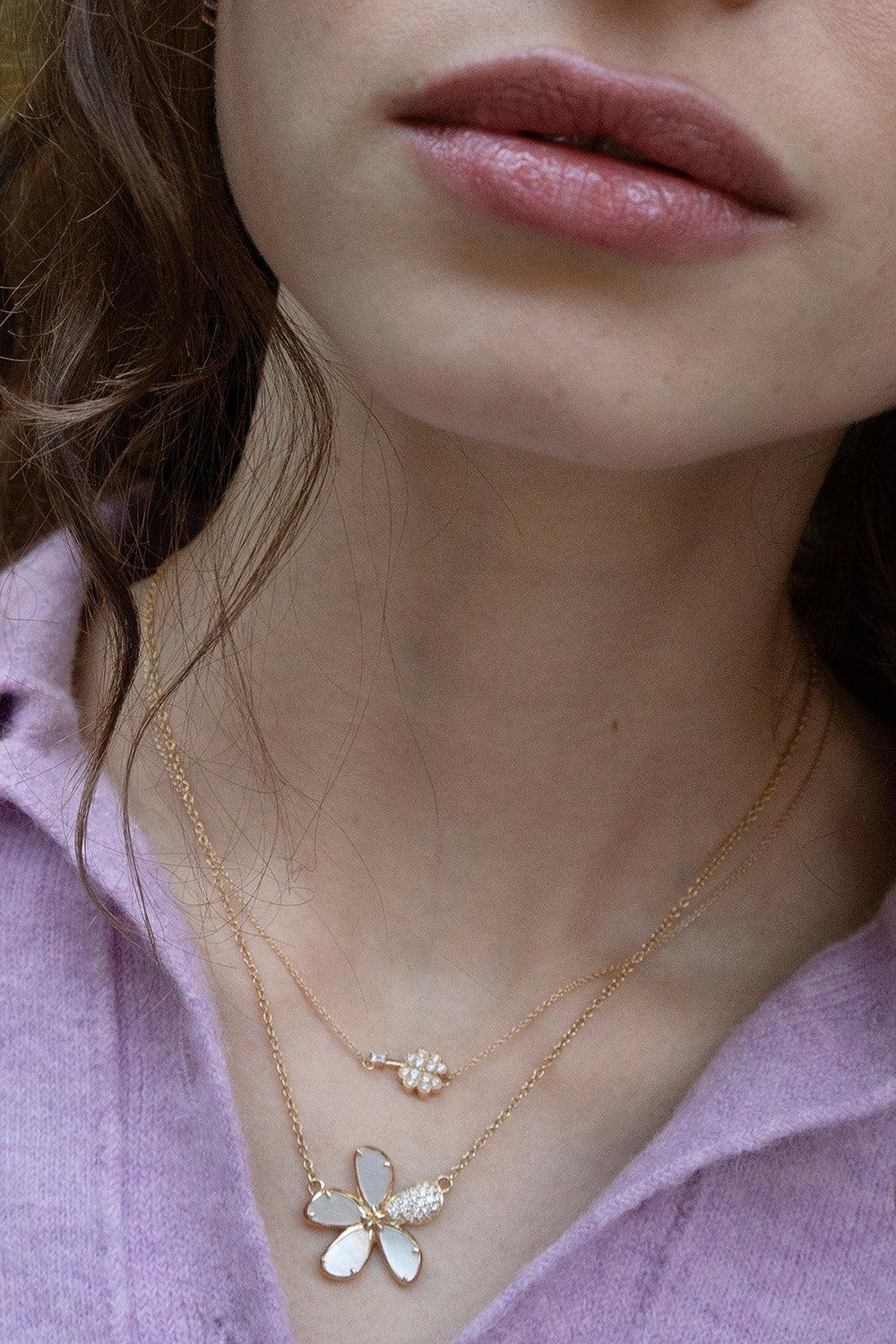 Diamond Mother Of Pearl Flower Pendant Necklace-YELLOW GOLD-JEWELRYFINE JEWELNECKLACE O-MONICA RICH KOSANN