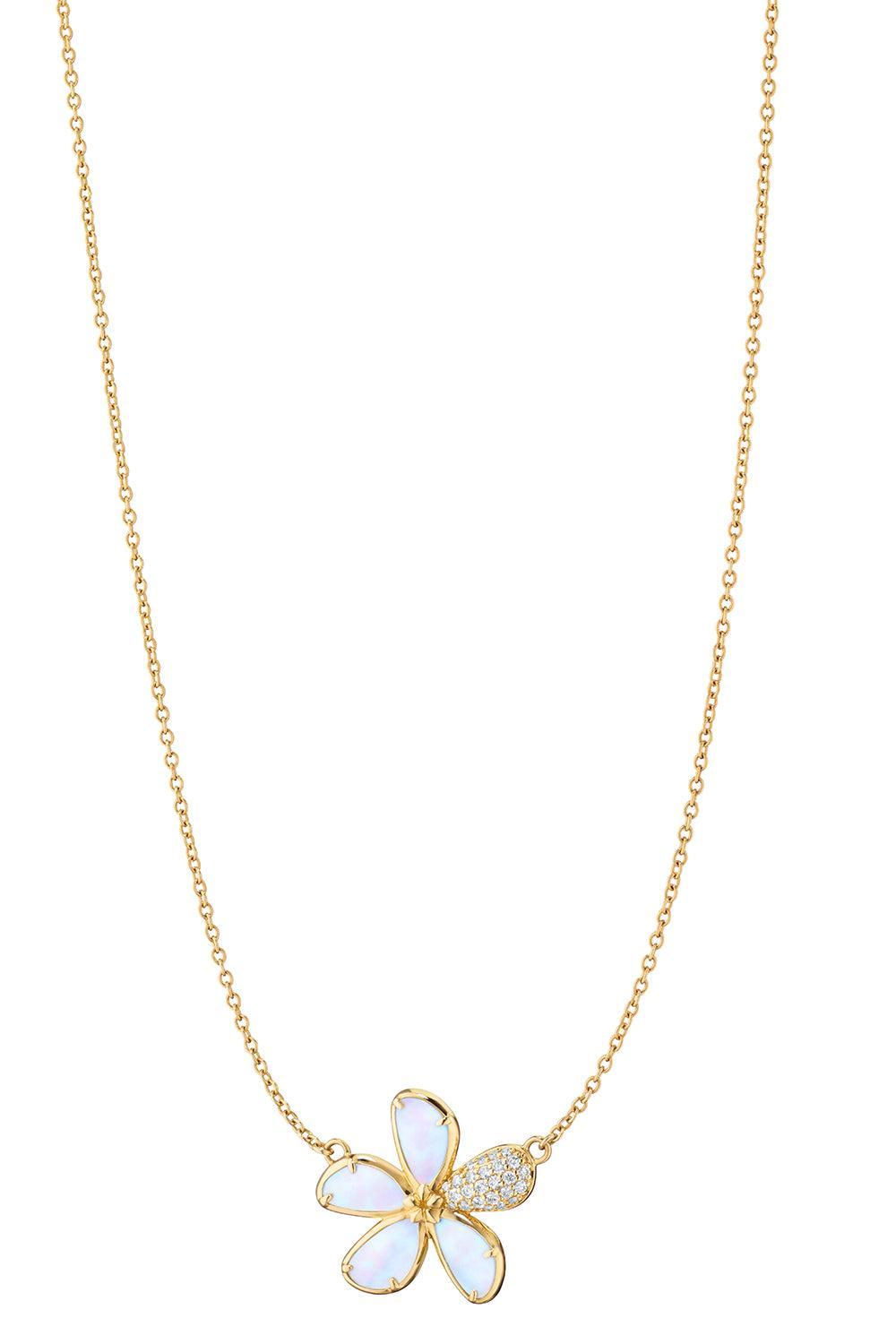 Diamond Mother Of Pearl Flower Pendant Necklace-YELLOW GOLD-JEWELRYFINE JEWELNECKLACE O-MONICA RICH KOSANN