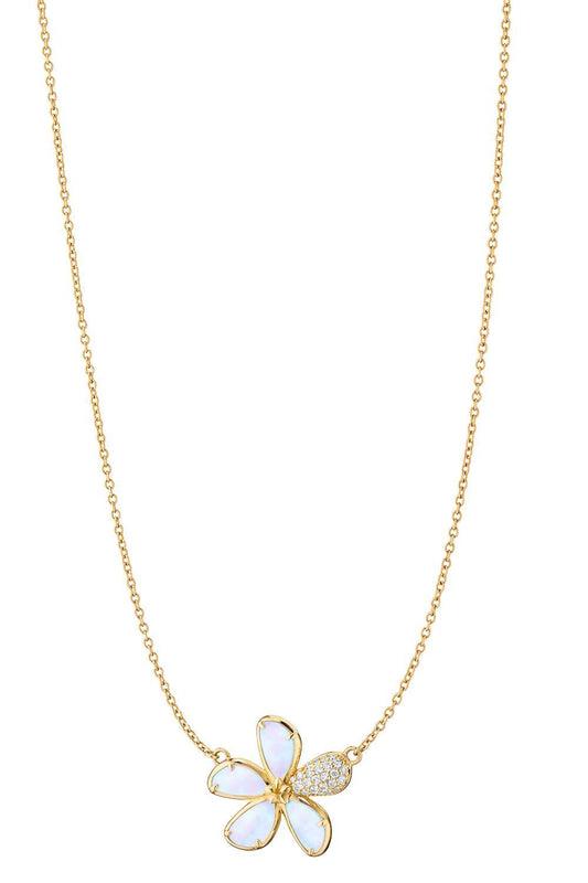 Diamond Mother Of Pearl Flower Pendant Necklace-YELLOW GOLD-JEWELRYFINE JEWELNECKLACE O-MONICA RICH KOSANN