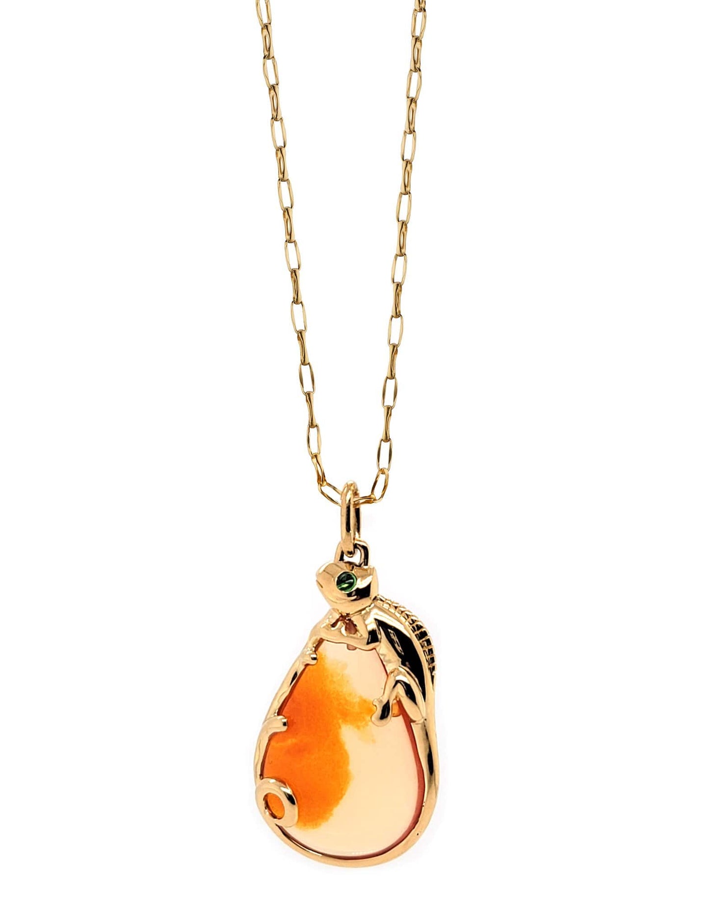 MONICA RICH KOSANN-Fire Opal Chameleon Charm Necklace-YELLOW GOLD
