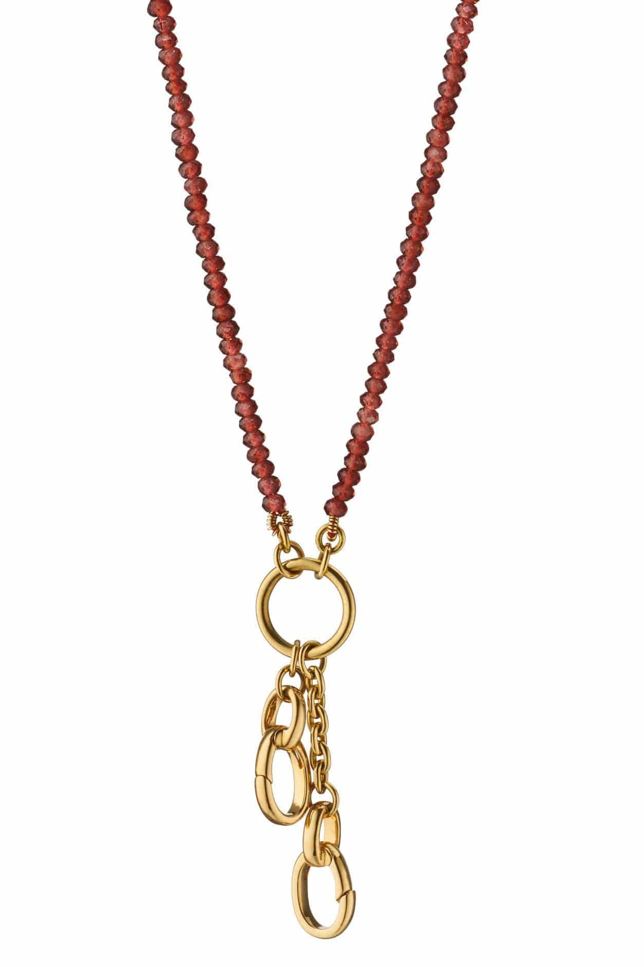 MONICA RICH KOSANN-Garnet 2 Charm Station Necklace-YELLOW GOLD
