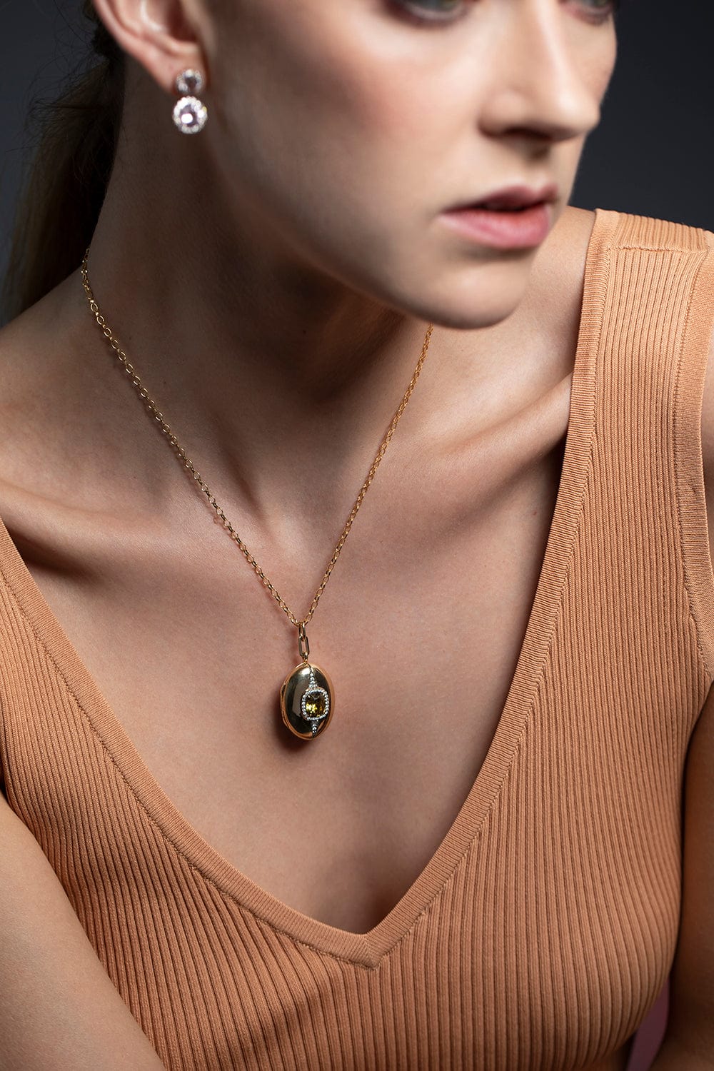 MONICA RICH KOSANN-Garnet and Diamond Halo Locket Necklace-YELLOW GOLD