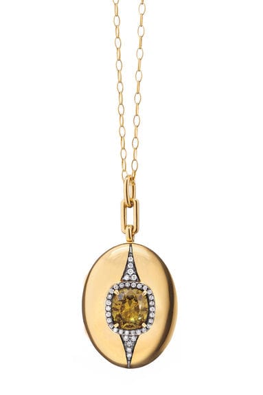 MONICA RICH KOSANN-Garnet and Diamond Halo Locket Necklace-YELLOW GOLD