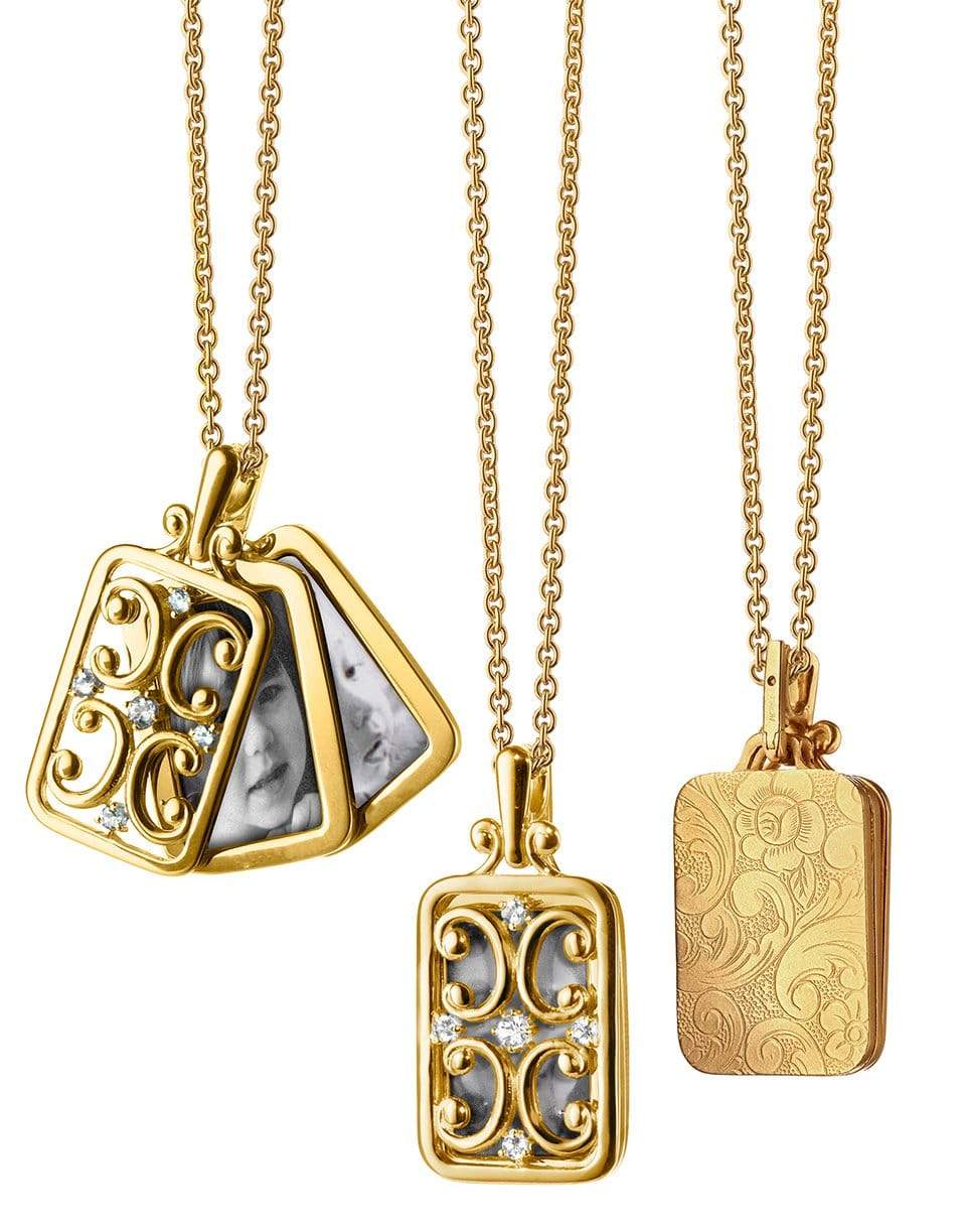 MONICA RICH KOSANN-Gate Frame Diamond Locket Necklace-YELLOW GOLD