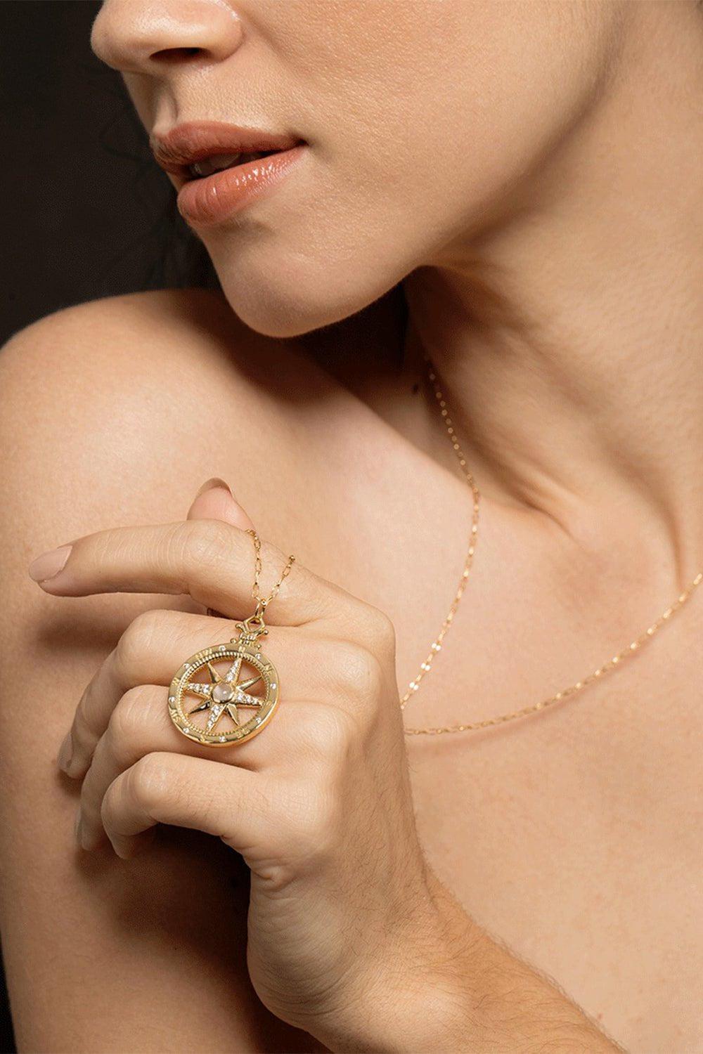 MONICA RICH KOSANN-Global Compass Global Pendant Necklace-YELLOW GOLD