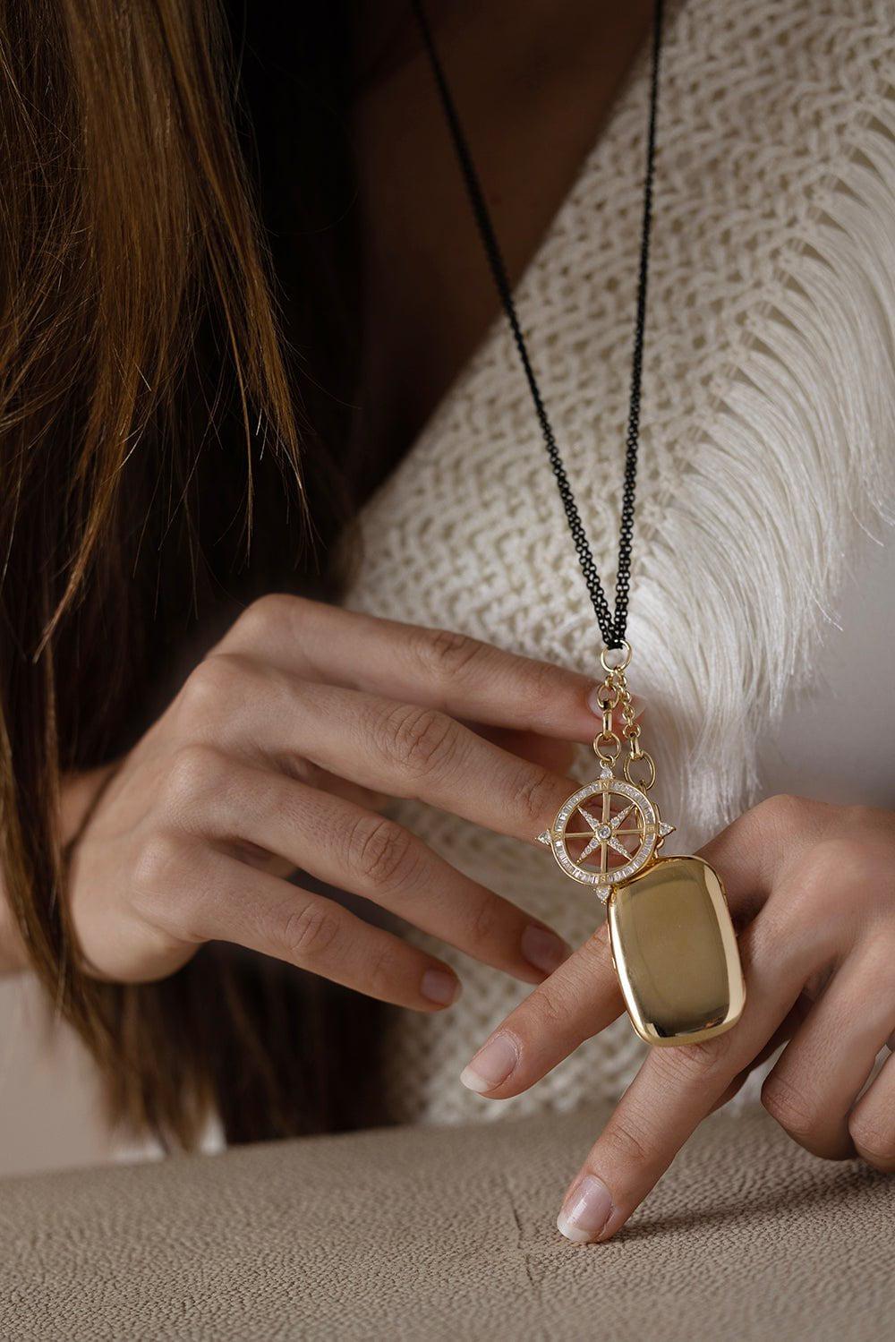 MONICA RICH KOSANN-Large Diamond Compass Necklace-YELLOW GOLD