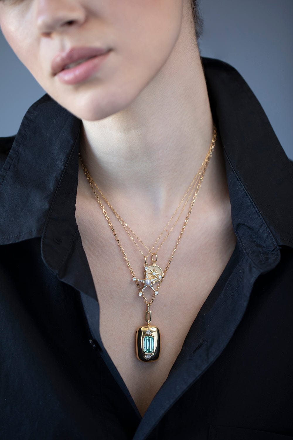 MONICA RICH KOSANN-Mini Adventure Compass Charm Necklace-YELLOW GOLD