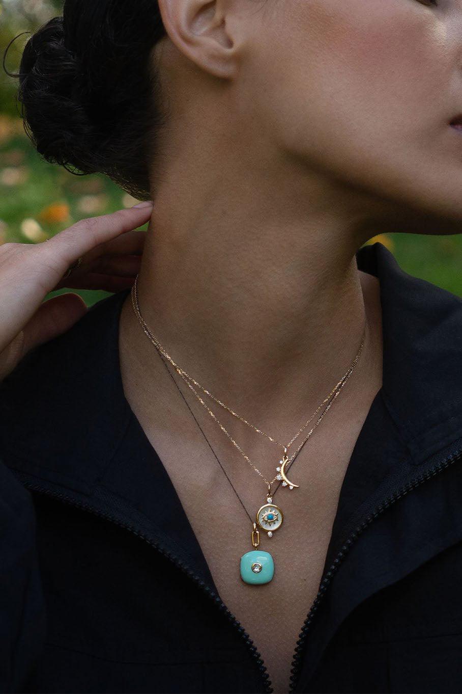 MONICA RICH KOSANN-Mother Of Pearl Mini Protect 18k Gold Evil Eye Charm Necklace-YELLOW GOLD
