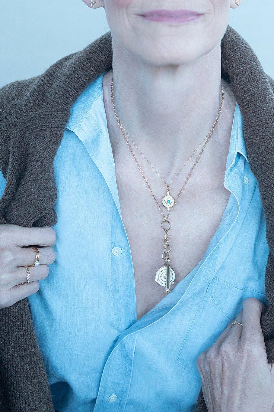MONICA RICH KOSANN-Mother Of Pearl Mini Protect 18k Gold Evil Eye Charm Necklace-YELLOW GOLD